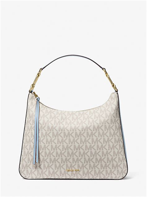 michael kors white monogram hobo bag medium|Laney Large Signature Logo Hobo Shoulder Bag .